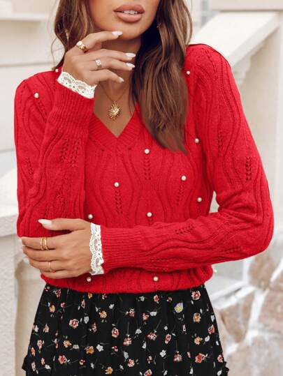 Raffinierter V-Ausschnitt Strickpullover für Damen von Aphrodite™.

