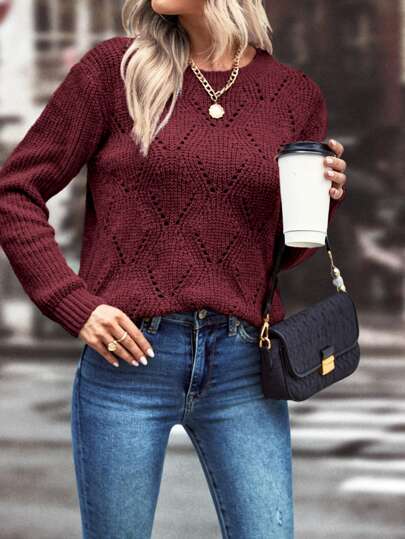 Schicker und stilvoller Pointelle Strickpullover von Aphrodite™.
