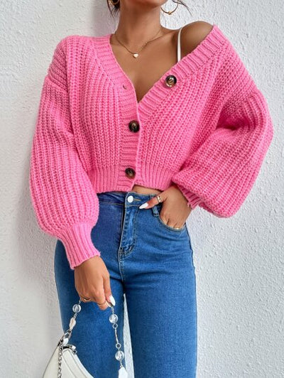 Stilvoller V-Ausschnitt-Cardigan mit Knopfverschluss.