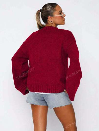 Aphrodite™ klassischer Rundhalsausschnitt Strickpullover für Winterwärme.
