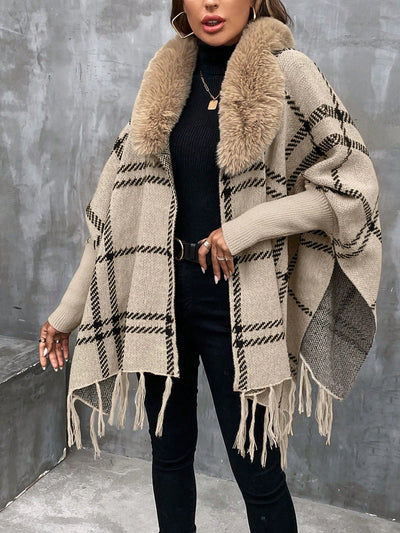 Aphrodite™ stilvolle Plaid-Muster flauschige Strickjacke.
