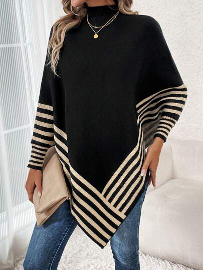 Eleganter Poncho mit modernem Streifendesign von Aphrodite™.
